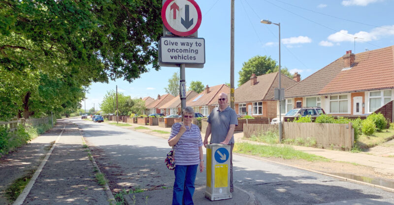 Gainsborough councillors Sheila Handley and Martin Cook at the Maryon Road chicane